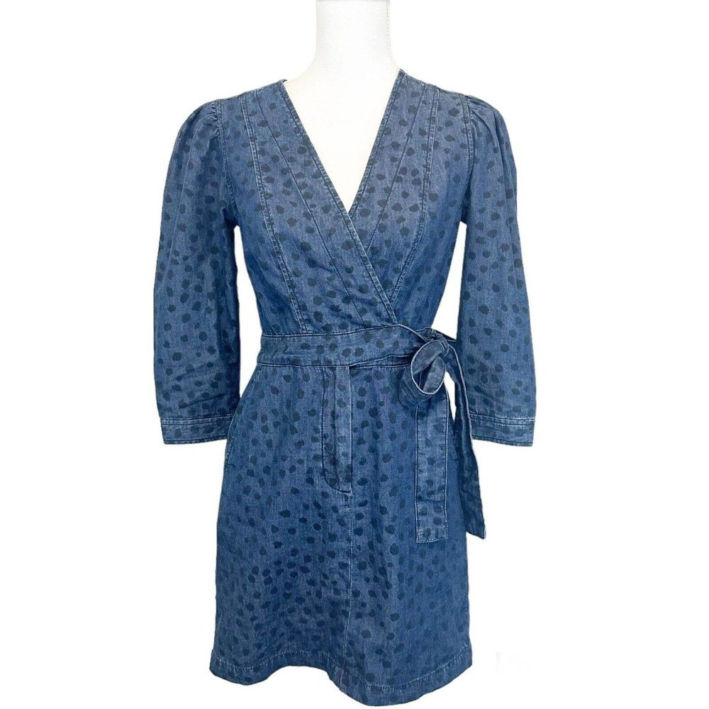 Rebecca Taylor La Vie Womens XS La Vie Long Sleeve Faune Denim Dress Polka Dot